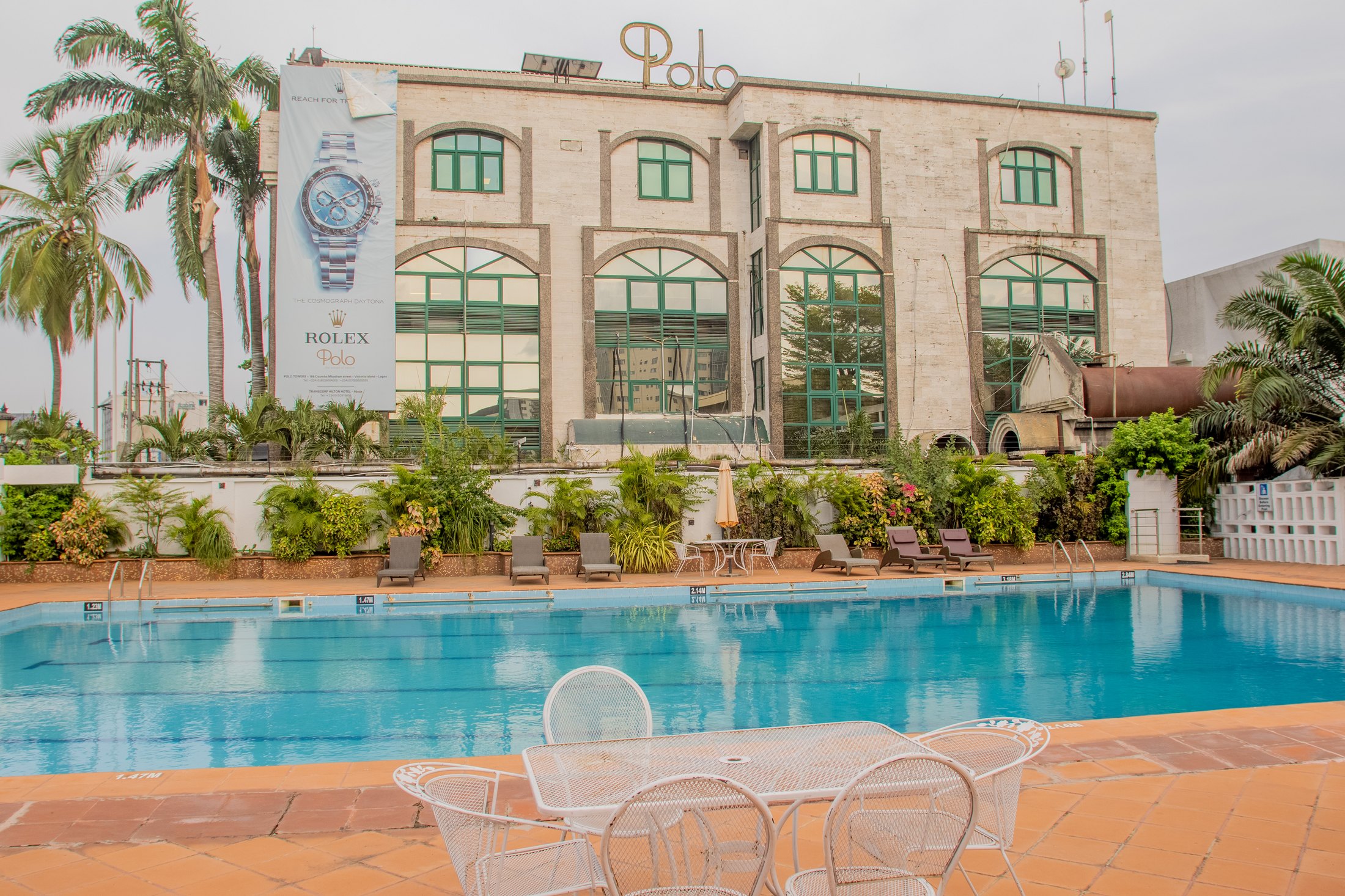 Poolside tropical landscape overview