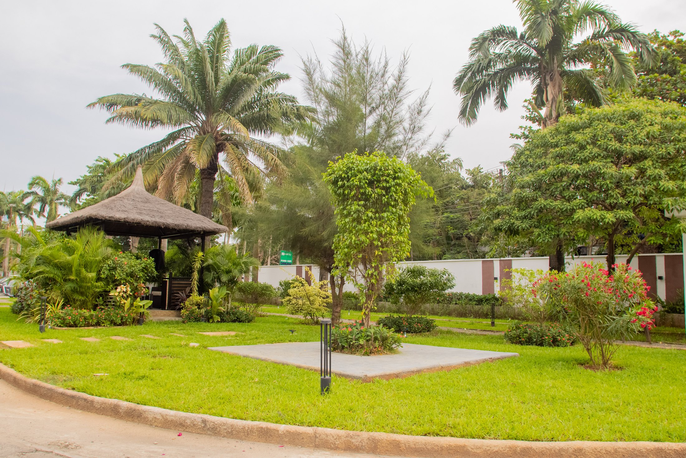 Garden pavilion within landscaped lawns